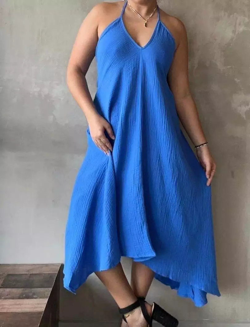 Gauze Midi Dress Blue lo