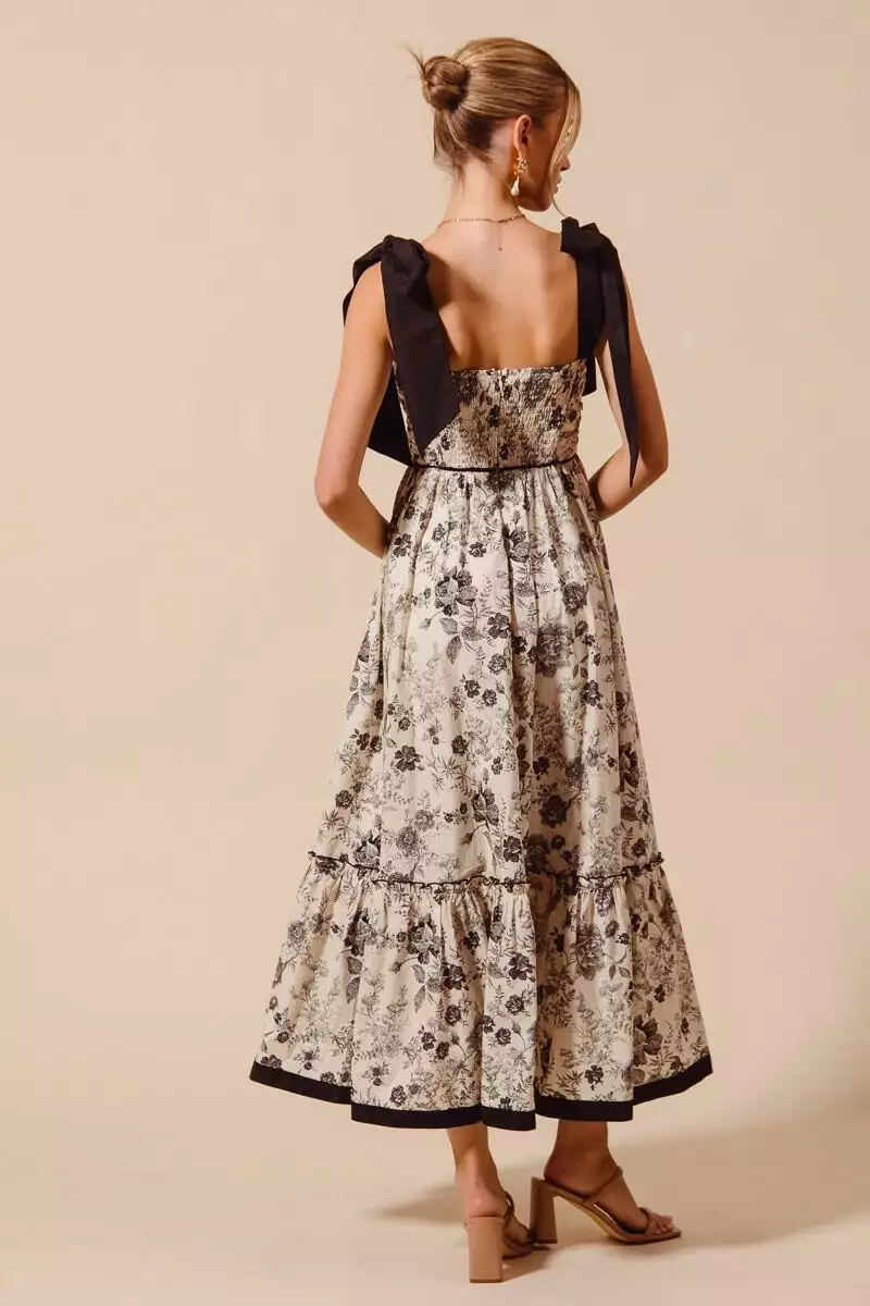FLOWY FLORAL FEMININE DRESS WITH CONTRAST RIBBON STRAP - Image 2